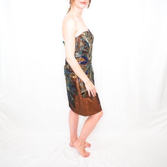 NWOT Peacock Metallic Bronze Blue Sequin Dress - Picture 4 of 7